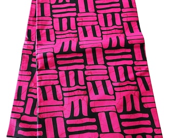 Tecido africano Ankara rosa e preto, tecido africano por metro, tecido estampado africano, tecido Ankara, tecido rosa, tecido preto.