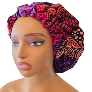 Ankara Satin-lined Bonnet, African Fabric Satin-lined Bonnet, Satin Cap, Adult Satin Bonnet, Protective Cap, Sleep Cap, Ankara Bonnet
