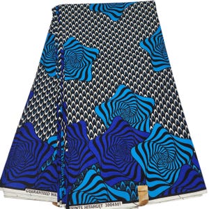 Weißer und blauer Ankara-Stoff, Afrikanischer Druckstoff, Ankara-Stoff, Wax Print Stoff, 100% Baumwolle, blauer Ankara-Stoff.