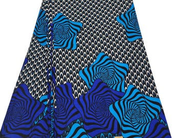 White and Blue Ankara Fabric, African Print Fabric, Ankara Fabric by the yard, Wax Print Fabric, 100% Cotton Fabric, Blue Ankara Fabric.
