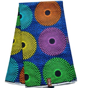 Blauer mehrfarbiger Ankara-Stoff, Afrikanischer Druckstoff, Ankara-Stoff, Wax Print-Stoff, Baumwollstoff, Ankara-Stoff.