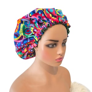 Pink Ankara Satin-lined Bonnet, African Fabric Satin-lined Bonnet, Satin Cap, Adult Satin Bonnet, Protective Cap, Sleep Cap, Ankara Bonnet