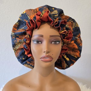Ankara Satin-lined Fringe Bonnet, African Fabric Satin-lined Bonnet, Satin Cap, Adult Satin Bonnet, Protective Cap, Sleep Cap, Ankara Bonnet