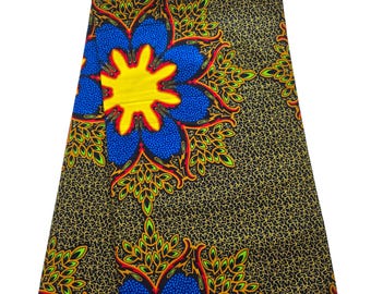 Tela africana estampada amarilla y azul, tela Ankara, tela africana cortada a medida, tela Ankara, tela africana, estampado de cera, vestido Ankara