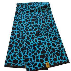 Blau-schwarzer Ankara-Stoff, Afrikanischer Stoff, Stoff mit afrikanischem Aufdruck, Ankara-Stoff, Wachsdruck, Blauer Animal Print Stoff