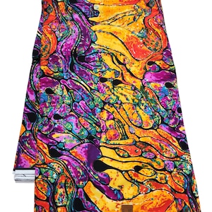 Orange und lila afrikanischer Ankara-Stoff, Schüttgut afrikanischer Stoff, Afrikanischer Druckstoff, Ankara-Stoff, mehrfarbiger Stoff, Tie-Dye-Stoff.