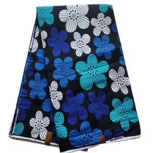 Blau, Weiß und Schwarz Batik Ankara Stoff, Afrikanischer Druck Stoff, Ankara Stoff Meterware, Wachsdruck Stoff, Baumwollstoff, Ankara Stoff.
