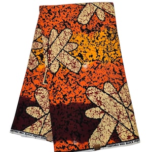 Orange und Brauner Stoff mit Afrikanischem Druck, Afrikanischer Stoff, Wax Print Fabric, Ankara Fabric, Brauner Stoff, Orangener Ankara-Stoff.