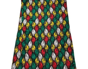 Tela africana Ankara amarilla, verde y roja, tela africana cortada a medida, tela estampada africana, tela Ankara, moda africana, estampado de cera