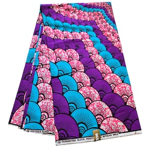 Pink, Blue and Purple African Print Fabric, Ankara Fabric, African Fabric by the yard, Wax Print Fabric, 100% Cotton Fabric, Ankara Fabric.