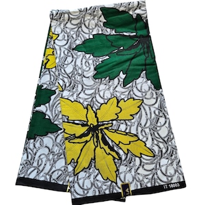 White, Green and Yellow African Print Fabric, Ankara Fabric, Ankara Fabric by the yard, Wax Print Fabric, 100% Cotton Fabric, Ankara Fabric.