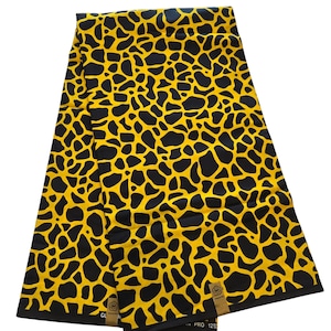 Yellow and Black Ankara Fabric, African Fabric by the yard, African Print Fabric, Ankara Fabric, Wax Print, Yellow Animal Print Fabric
