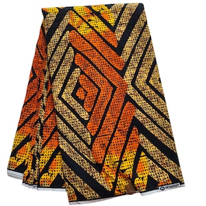 Gelber und oranger Ankara-Stoff, Afrikanischer Stoff, Afrikanischer Stoff, Ankara-Stoff, Orangener Stoff, Gelber Stoff, Wax Print