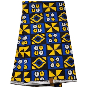 Blue and Yellow African Print Fabric, African Fabric by the fold, African Fabric, Ankara Fabric, Blue Fabric, African Dress/Skirt Fabric