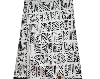 Tela africana Ankara tribal en blanco y negro, tela africana cortada a medida, tela estampada africana, tela Ankara, tela monocromática.