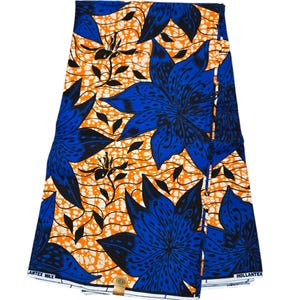 Orange and Blue African Print Fabric, Ankara Fabric, African Fabric by the yard, Wax Print Fabric, 100% Cotton Fabric, Ankara Fabric.