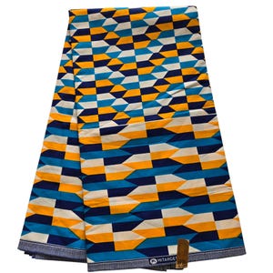 Blue and Yellow Ankara Fabric, African Print Fabric, Ankara, Blue Fabric, Yellow Fabric, Wax Print, Kente Fabric, Ankara Fabric in 6yards