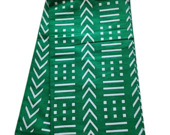 Tela africana Ankara verde y blanca, tela africana cortada a medida, tela estampada africana, tela Ankara, impresión de cera, tela de algodón