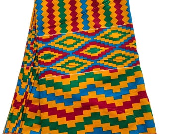 Tela africana estampada kente amarilla, tela africana por pliegues, tela africana, tela Ankara, tela kente, tela africana para vestidos y faldas
