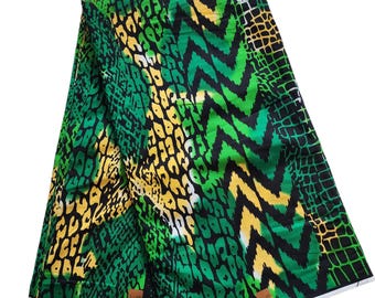 Tela africana Ankara verde, amarilla y negra, tela africana cortada a medida, tela estampada africana, tela Ankara, impresión de cera, tela de algodón