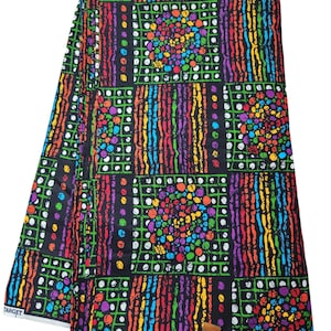 Black Multicolor African Print Fabric, African Fabric by the yard, African Print Fabric, Ankara Fabric, Black Fabric, Multicolor Fabric.