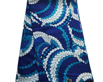 Tela africana estampada blanca y azul, tela africana por pliegues, tela africana, tela Ankara blanca y azul, tela africana para vestidos y faldas