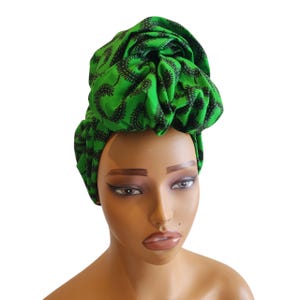 Hand Crafted Ankara African Print Headband/Scarf/Stole and Button Earrings Green African Print Headwrap, Green Ankara Set, Nigerian Fashion  main image 2