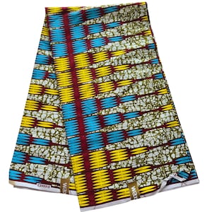 Yellow and Blue Ankara Fabric, African Fabric by the yard, African Print Fabric, Ankara Fabric, Wax Print, Yellow Multicolor Ankara Fabric