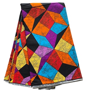 Pink, Lila, Gelb und Orange Afrikanischer Druckstoff, Afrikanischer Stoff durch die Falte, Afrikanischer Stoff, Ankara-Stoff, Afrikanischer Kleider- / Rockstoff