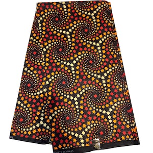 Brauner und oranger afrikanischer Ankara-Stoff, Massenware afrikanischer Stoff, Afrikanischer Druckstoff, Ankara-Stoff, Wachsdruck-Stoff, brauner Stoff.