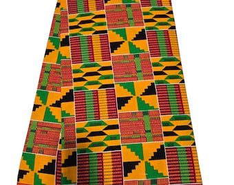 Yellow Kente African Print Fabric, Ankara Fabric, Ankara, 100% Cotton Fabric, African Fabric by the yard, African Clothing, Kente Fabric