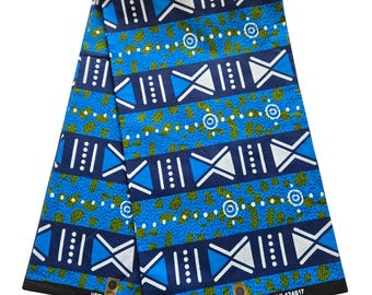 Blue and White Tribal African Print Fabric, African Fabric by the fold, African Fabric, Ankara Fabric, African Dress/Skirt Fabric