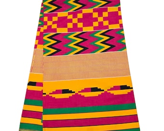 Pink and Yellow Kente African Ankara Fabric, African Fabric by the yard, African Print Fabric, Ankara Fabric, Pink Fabric, Kente Fabric.