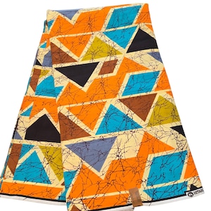 Cream, Orange and Teal African Ankara Fabric, African Fabric by the yard, African Print Fabric, Ankara Fabric, Wax Print, Cotton Fabric