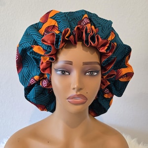 Ankara Satin-lined Fringe Bonnet, African Fabric Satin-lined Bonnet, Satin Cap, Adult Satin Bonnet, Protective Cap, Sleep Cap, Ankara Bonnet