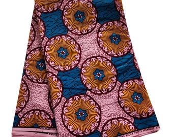 Tecido Ankara rosa e azul, tecido africano dobrado, tecido africano, tecido estampado africano, tecido Ankara rosa, vestido/saia africano