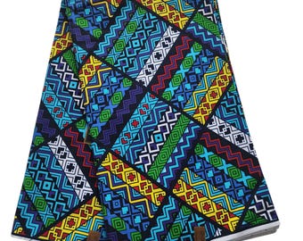Tela africana estampada azul y verde, tela africana cortada a medida, tela estampada africana, tela Ankara, tela Ankara azul para coser