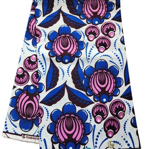 White, Pink and Blue African Ankara Fabric, African Fabric by the yard, African Print Fabric, Ankara Fabric, Wax Print Fabric, White Fabric.