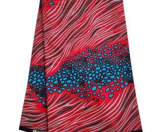 Tela africana Ankara roja y azul, tela africana cortada a medida, tela estampada africana, tela Ankara, tela Ankara roja.