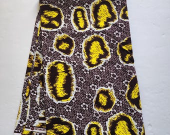 Tecido africano estampado em marrom e amarelo, tecido Ankara, tecido africano por metro, vestuário africano, estampa Wax, tecido Ankara marrom em metros