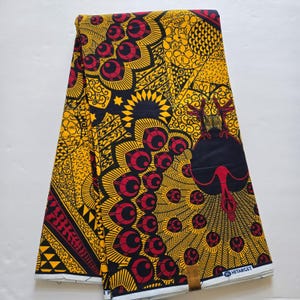 Yellow and Red African Ankara Fabric, African Fabric by the yard, African Print Fabric, Ankara Fabric, Yellow Fabric, Wax Print Fabric.
