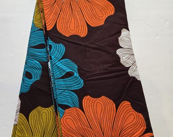 Orange, Brown and Teal African Ankara Fabric, African Fabric by the yard, African Print Fabric, Ankara Fabric, Multicolor Fabric.