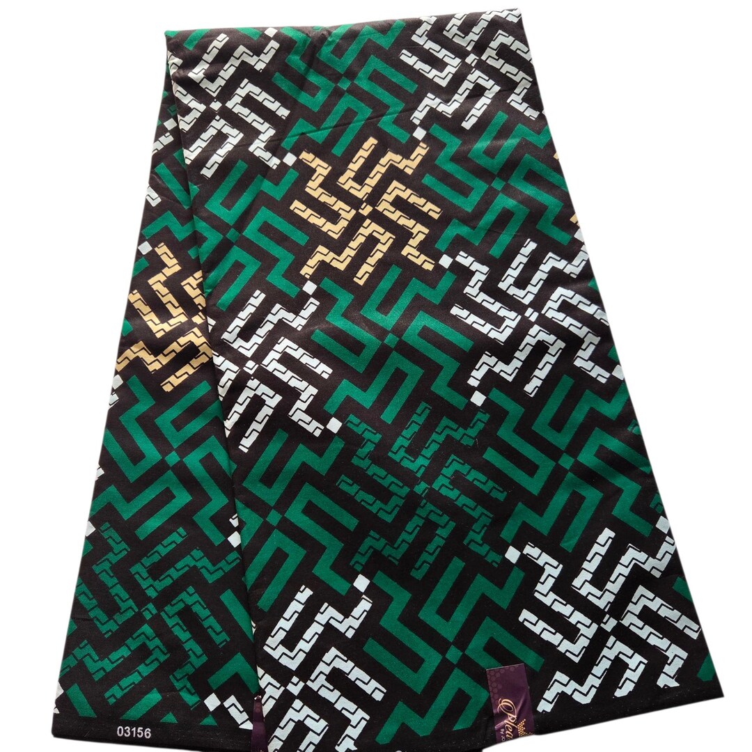 Green and Black Checkered Ankara Wax Print Fabric with Bag and Clover Design main image 0