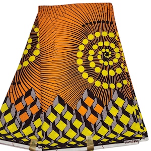 Orange und Gelber Ankara-Stoff, Schüttgut Afrikanischer Stoff, Afrikanischer Druckstoff, Ankara-Stoff, Oranger Ankara-Stoff, Gelber Stoff