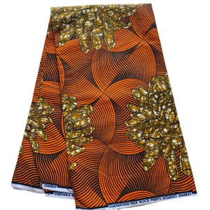 Orange and Brown Ankara Fabric, African Fabric by the yard, African Print Fabric, Ankara Fabric, Wax Print, Orange Ankara Fabric