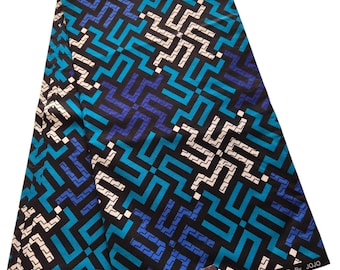 Blue, Black and White Ankara Fabric, African Print Fabric, African Fabric by the yard, African Print Fabric, Ankara Fabric, Wax Print