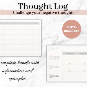 Challenge Negative Thought Patterns, Therapy Worksheets, Fillable Template, Self Help Printable, Therapy Tools, Thought Journal