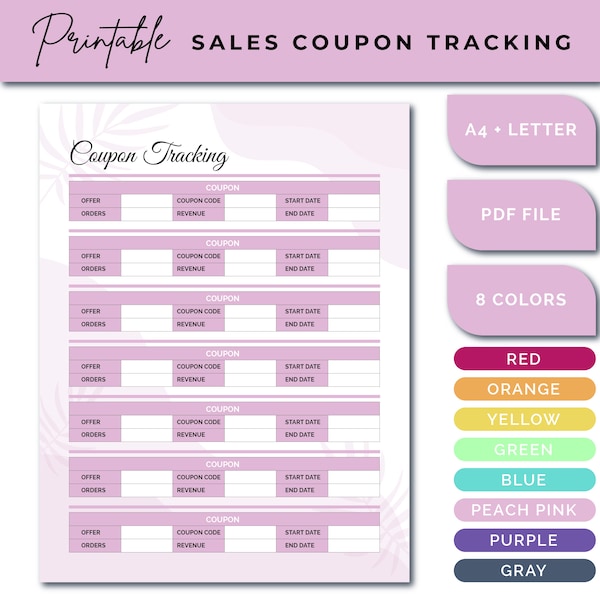 Printable Coupon Code Tracker | Promotion Tracking Template | Online Business Coupon Planner | Editable Discount Planner Digital Download