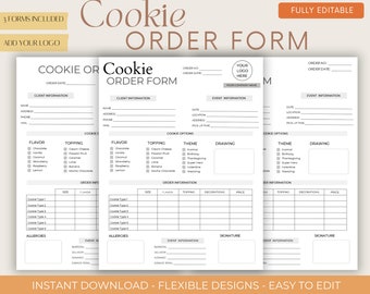 Cookie Order Form Template, Editable Bakery Form (8.5x11 inch) (PDF)