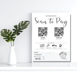 Editable QR Code Sign, Thank You Scan to Pay Sign, Small Business Sign ...